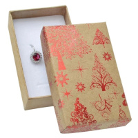 Dárková krabička na šperky - vánoční stromky a hvězdy červené barvy