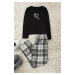 Trendyol Black Cotton Heart Plaid Knitted Pajama Set