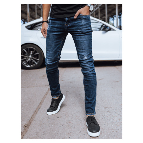 TMAVĚ MODRÉ DŽÍNOVÉ KALHOTY S ODĚRKAMI Denim vzor BASIC