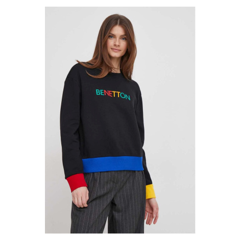 Bavlněná mikina United Colors of Benetton dámská, černá barva, s aplikací