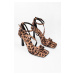 Shoeberry Women's Mules Leopard Satin Heeled Shoes