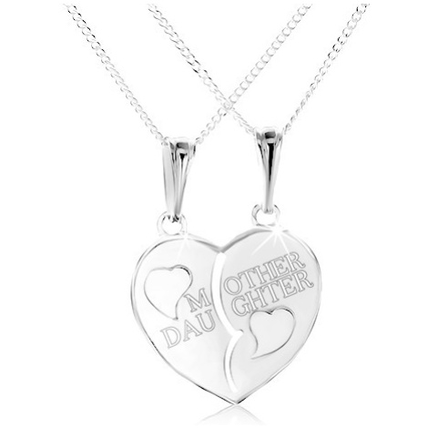 Stříbrný náhrdelník 925, rozpůlené srdce s nápisem "MOTHER DAUGHTER" Šperky  eshop | Modio.cz