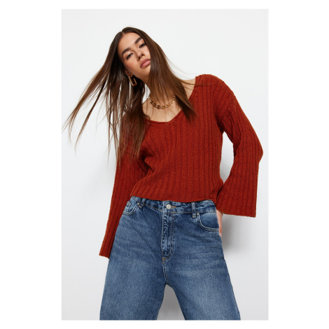 Trendyol Tile Wide Fit Crop Wool Basic Knitwear Sweater