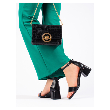Trendy sandály černé dámské na širokém podpatku VINCEZA