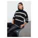 Trendyol Black Soft Texture Wide Pattern Striped Turtleneck Knitwear Sweater