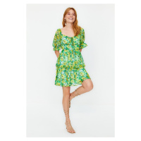 Trendyol Green Floral Skirt Flounce Chiffon Lined Mini Woven Dress