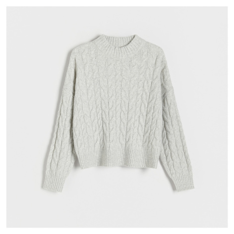Reserved - Svetr pletený v copánkovém vzoru - Světle šedá
