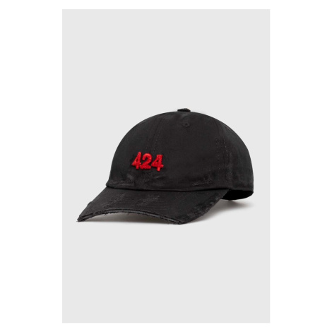 Bavlněná baseballová čepice 424 Distressed Baseball Hat černá barva, s aplikací, FF4SMY01BP-TE00