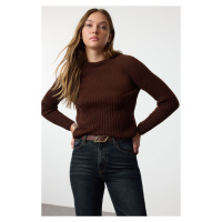 Trendyol Brown Soft Textured Knit Detailed Knitwear Sweater