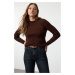 Trendyol Brown Soft Textured Knit Detailed Knitwear Sweater