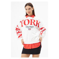 Laluvia Ecru Red New York Printed Sweatshirt
