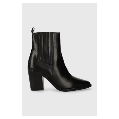 Kožené kotníkové boty Wojas dámské, černá barva, na podpatku, 5523551