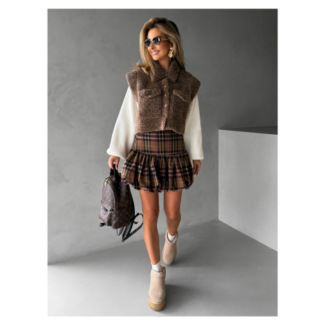 Hnědá károvaná balónová sukně BROCKYN