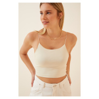 Happiness İstanbul Women's Herbal Cream Knitted Bustier with Thread Straps