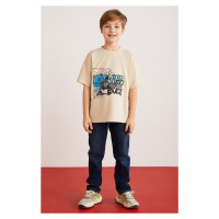 GRIMELANGE Jery Boy 100% Cotton Printed Short Sleeve Beige T-shirt