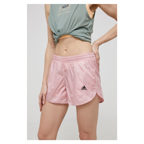 Kraťasy adidas Performance HC1663 dámské, růžová barva, vzorované, medium waist
