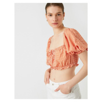 Koton Crop Blouse Square Neck Balloon Sleeve