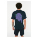 Trendyol Navy Blue Relaxed/Comfortable-Fit Back Printed 100% Cotton T-Shirt