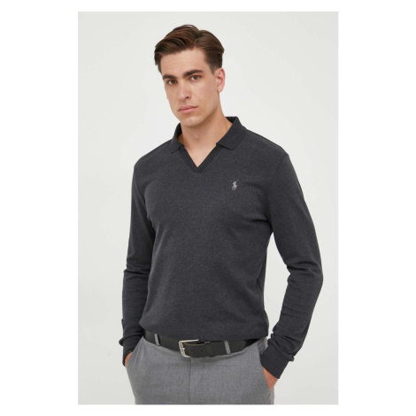 Bavlněné tričko s dlouhým rukávem Polo Ralph Lauren šedá barva