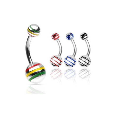 Piercing do pupíku kulička s barevnými pásky - Rozměr: 10 mm x 8 mm, Barva zirkonu: Černá - K Šperky eshop