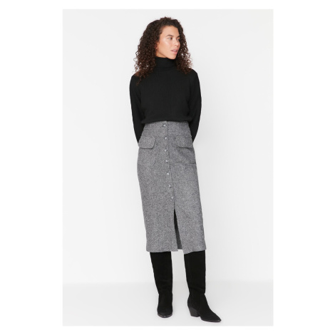 Trendyol Gray Pocket Detailed Buttoned Cashmere Fabric Midi Woven Skirt