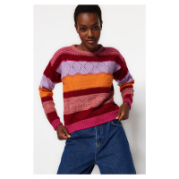 Trendyol Světle růžový svetr z pleteného úpletu s měkkou texturou s barevným blokem