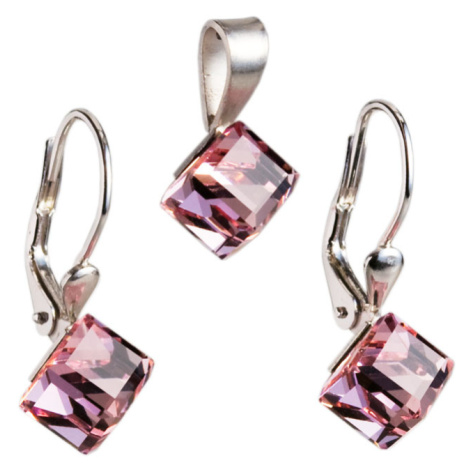 Evolution Group Sada šperků s krystaly náušnice a přívěsek růžová kostička 39068.3 light rose