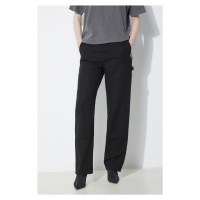 Kalhoty Carhartt WIP Pierce Double Knee Pant dámské, černá barva, široké, high waist, I033139.89