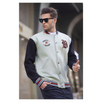 Madmext Mint Green Men's College Jacket With Embroidery On The Front 6036