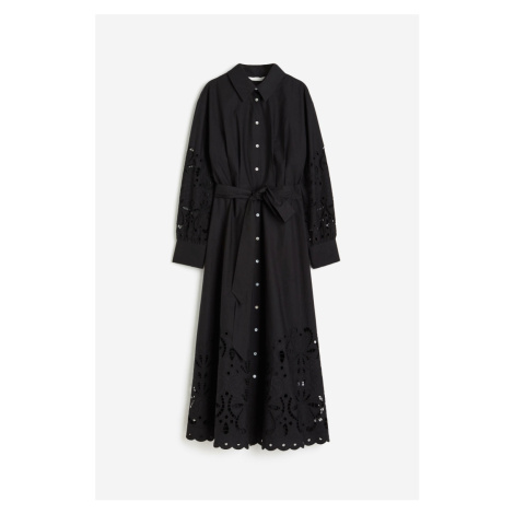 H & M - Košilové šaty's madeirou - černá H&M