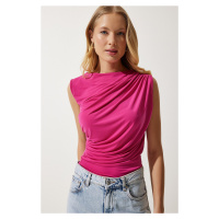 Happiness İstanbul Women's Pink Gathered Sleeveless Knitted Blouse