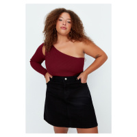 Trendyol Curve Claret Red One Sleeve Cut Out Detailed Slim Knitwear Blouse