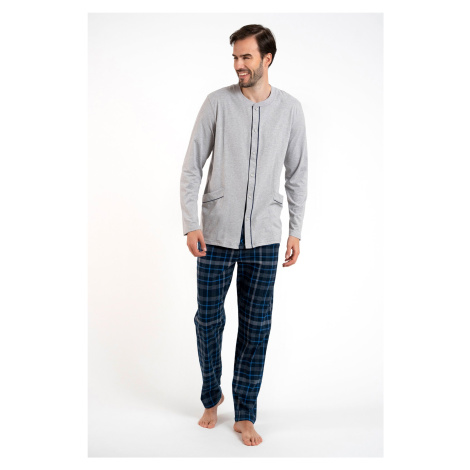 Pánské pyžamo Jakub, dlouhý rukáv, dlouhé nohavice - melanž/potisk Italian Fashion