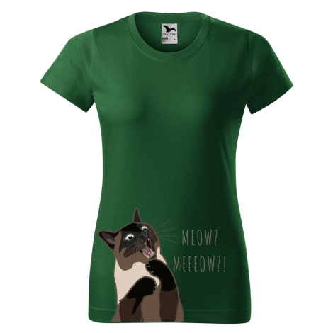 DOBRÝ TRIKO Dámské tričko s potiskem Naštvaná kočka Barva: Lahvově zelená