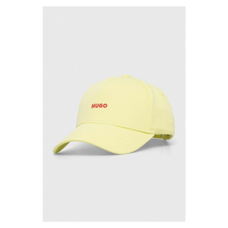 Bavlněná baseballová čepice HUGO žlutá barva, s potiskem Hugo Boss