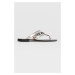Kožené žabky Karl Lagerfeld dámské, stříbrná barva, na plochém podpatku