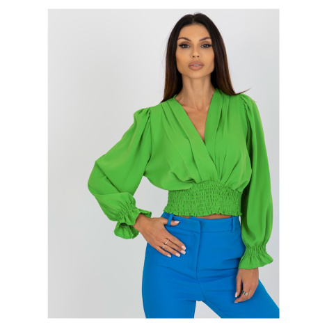 SVĚTLE ZELENÁ CROP TOP HALENKA S ELASTICKÝM ŘASENÍM -LIGHT GREEN