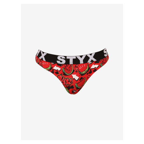 Černo-červená dámská vzorovaná tanga Styx art Melouny