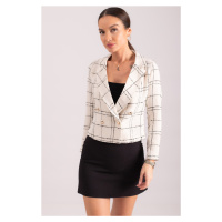 armonika Women's White Double Breasted Collar Tweed Crop Jacket