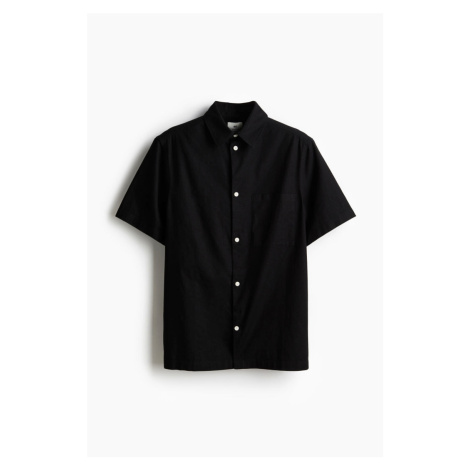 H & M - Košile z lněné směsi's krátkým rukávem Loose Fit - černá H&M