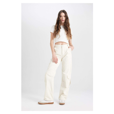 DEFACTO Gabardine Trousers Straight Fit Cargo Pocket Normal Waist Straight Leg