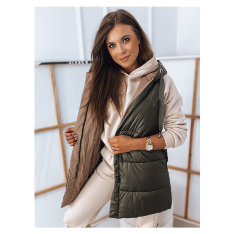 Černá dámská dlouhá prošívaná vesta s kapucí Dstreet TY2840 Barva: Zelená