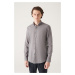 Avva Men's Anthracite 100% Cotton Thin Soft Touch Buttoned Collar Long Sleeve Regular Fit Shirt