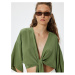 Koton Crop Top V-Neck Tie Detailed Oversize Kimono Sleeve