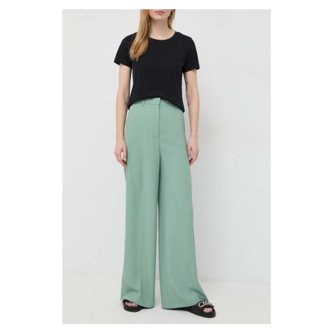 Kalhoty BOSS dámské, zelená barva, jednoduché, high waist Hugo Boss