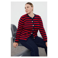 Trendyol Curve Navy Blue-Red Knitwear Plus Size Cardigan