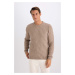 DEFACTO Men's Beige Standard Fit Crew Neck Textured Knitwear Sweater