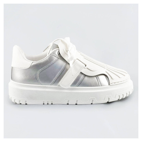 Stříbrno-bílé dámské sportovní boty se zakrytým šněrováním (RA2049) Fairy