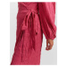 Tmavě růžové zavinovací šaty s balonovými rukávy ICHI