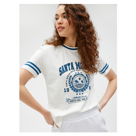 Koton College Print T-Shirt Short Sleeved Crew Neck Cotton